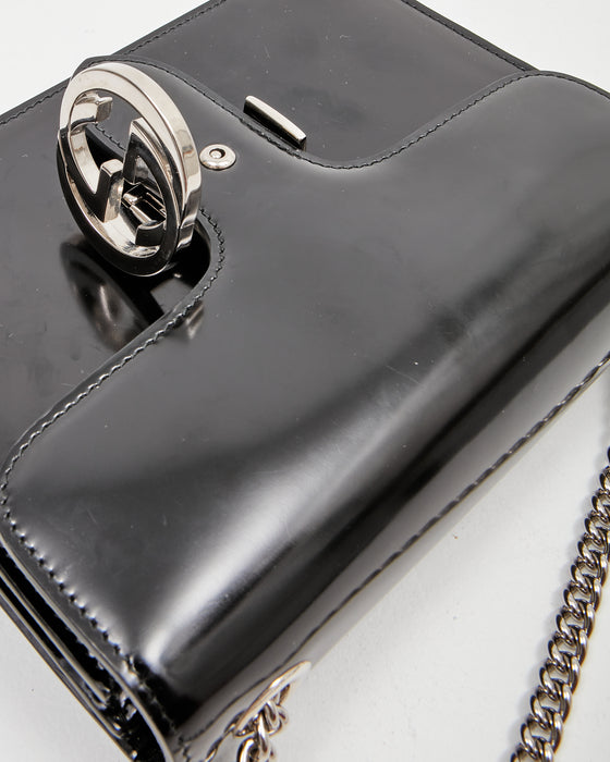 Gucci Black Patent Interlocking G Small Shoulder Bag