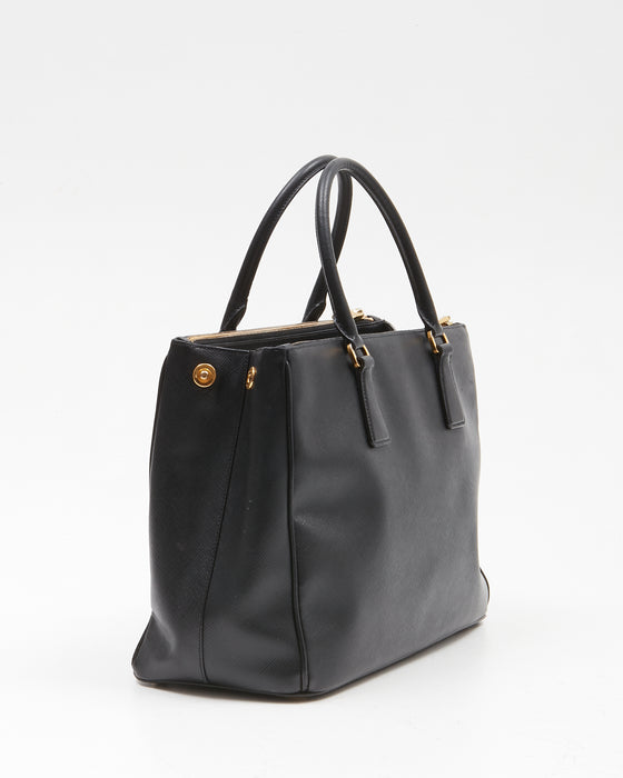 Prada Black Saffiano Medium Double Zip Tote Bag