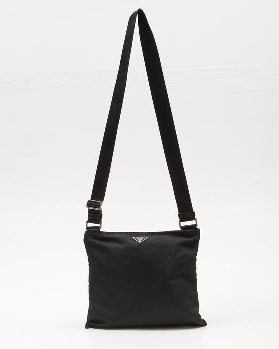 Prada Black Nylon Tessuto Flat Crossbody Bag