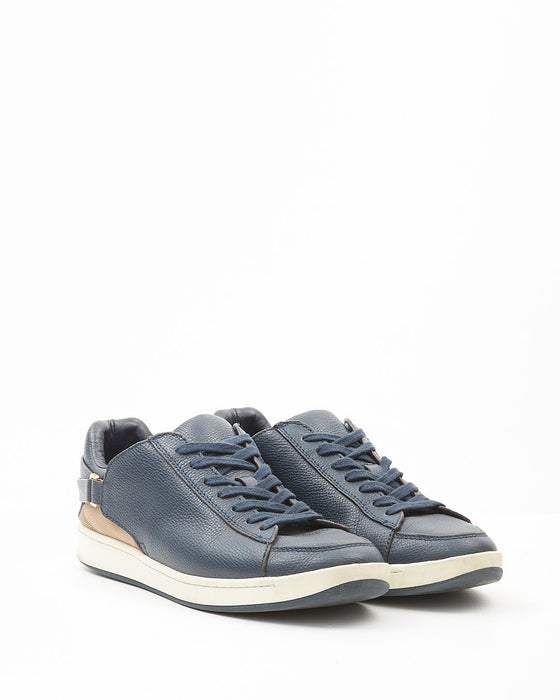 Burberry Navy Leather Check Canvas Sneaker - 39