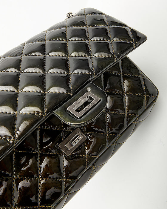 Chanel Black/Green Irridescent Patent Reissue 226 Double Flap Bag