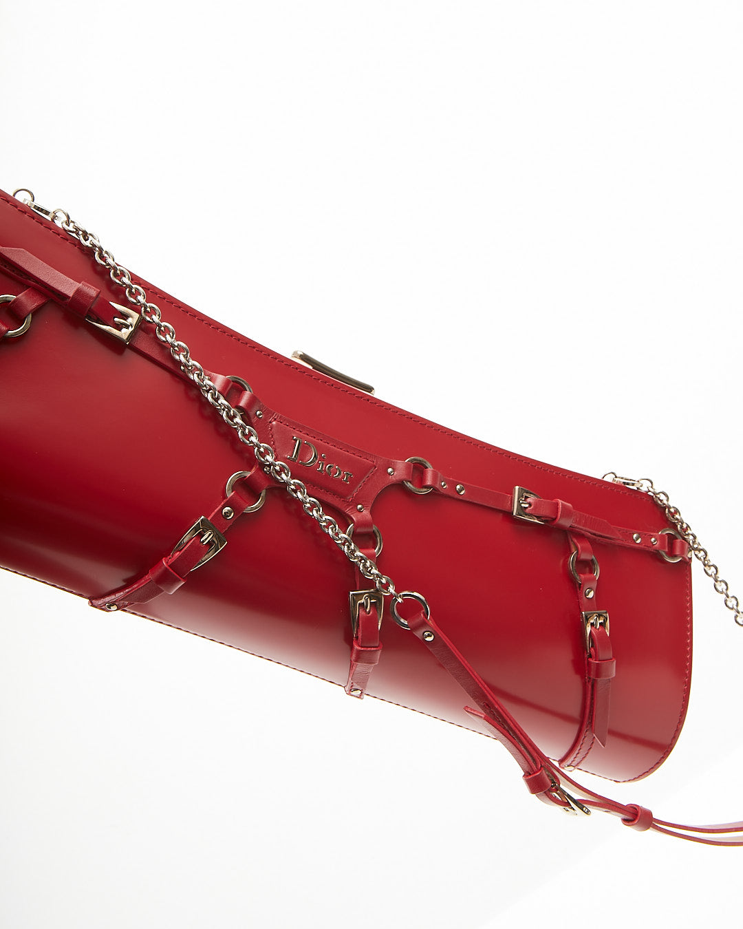 Sac à chaîne longue pochette Dior en cuir rouge Bondage 2003