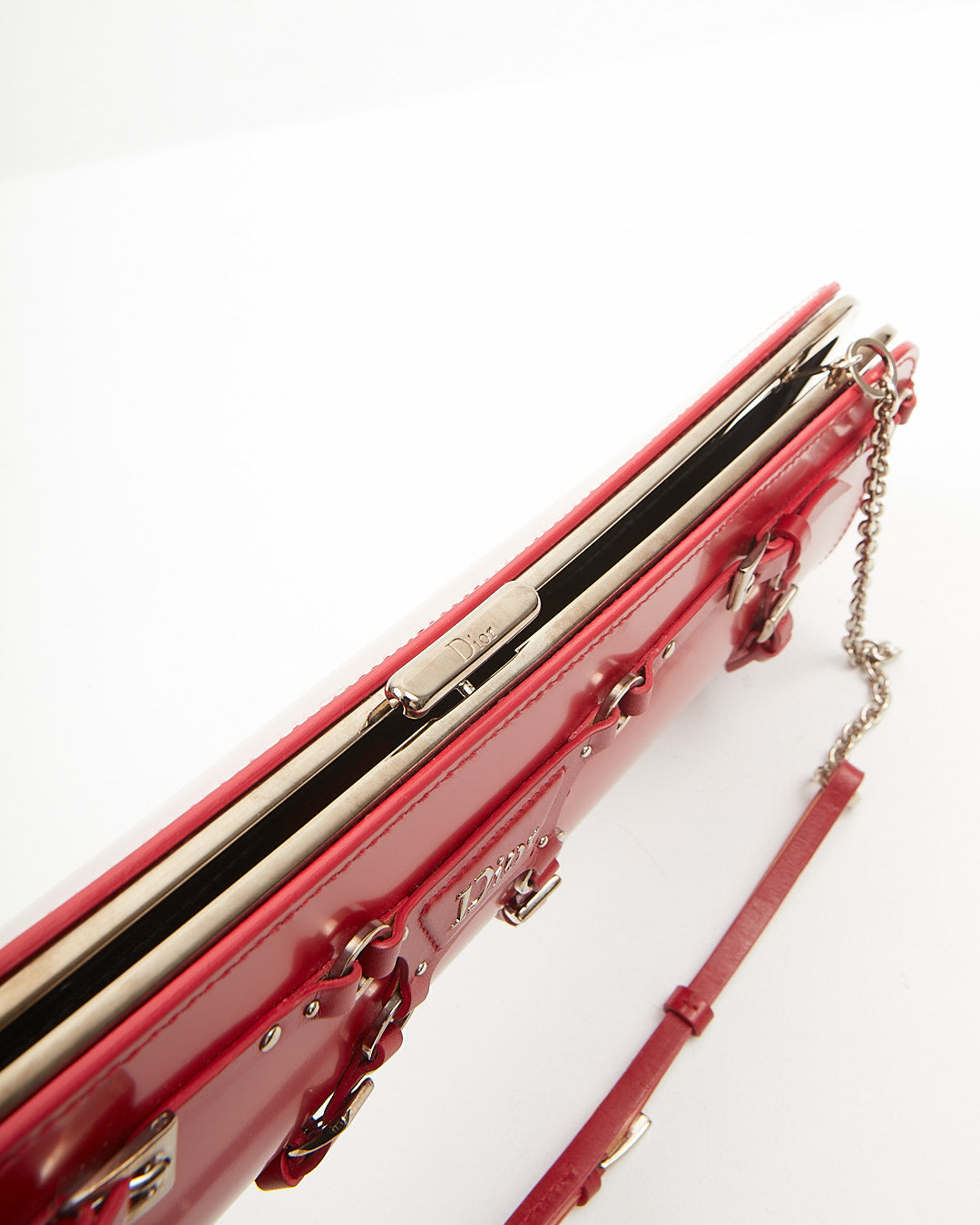 Dior Red Leather Bondage 2003 Long Clutch Chain Bag