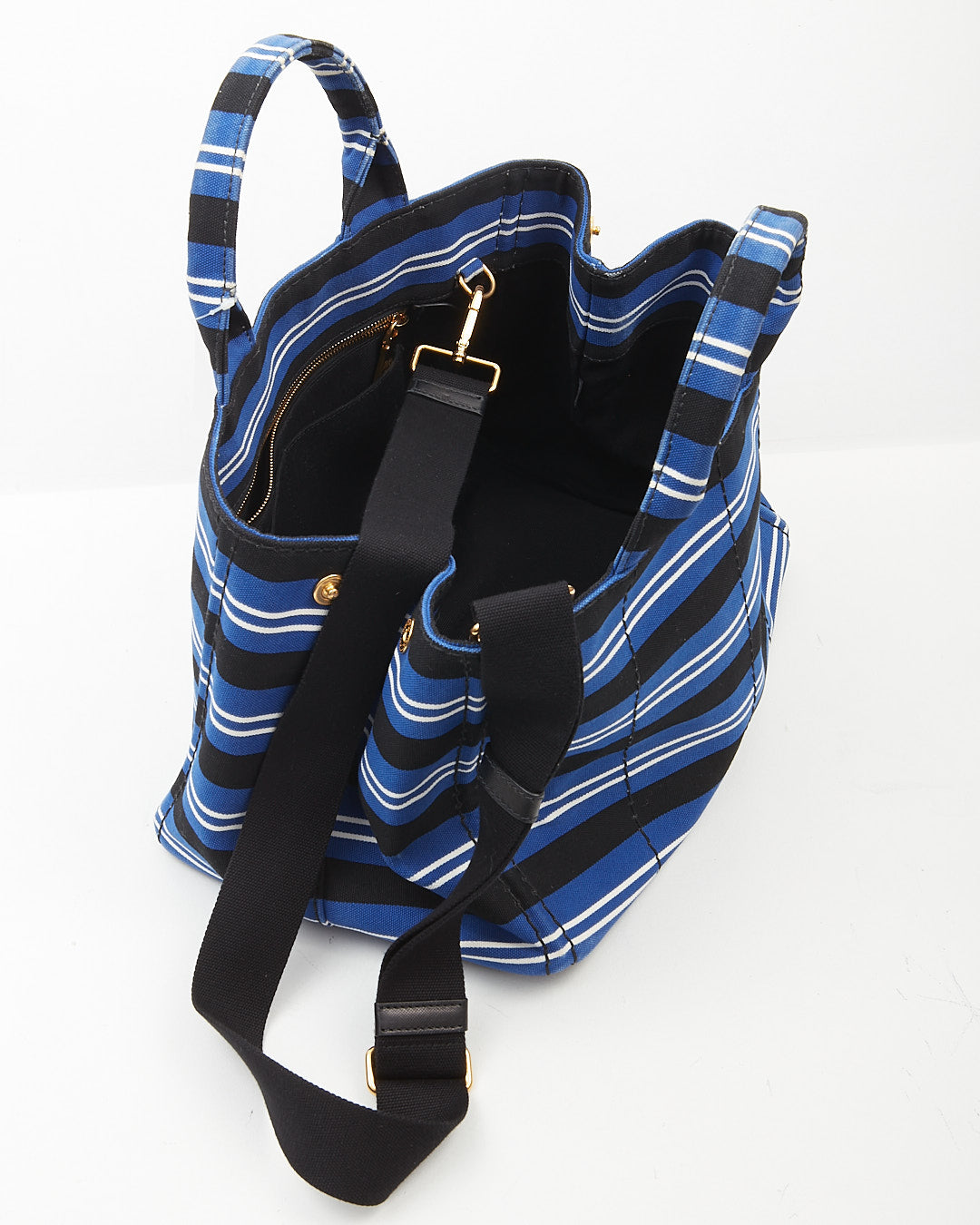 Grand sac à main Prada en toile à rayures bleues avec logo Canapa