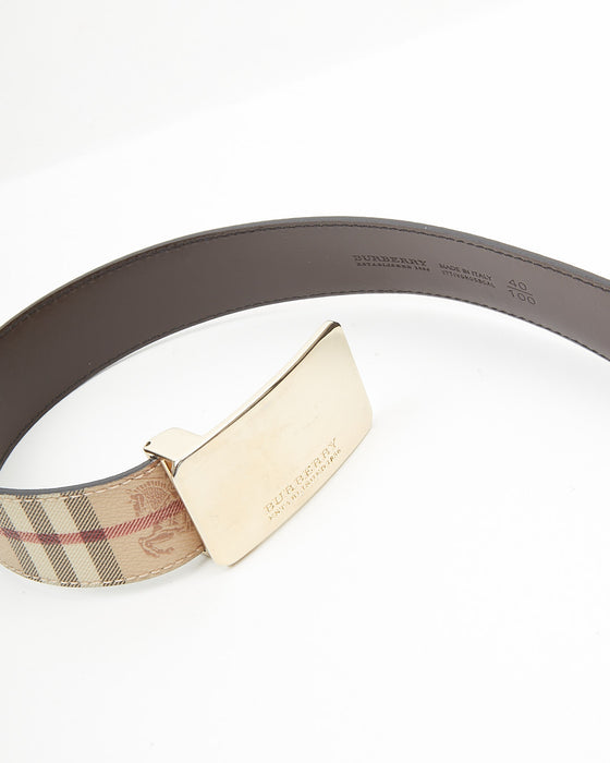 Burberry Beige Nova Check Coated Canvas & Leather Reversible Belt - 100