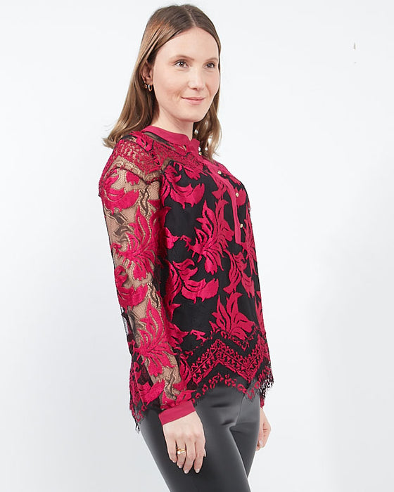 JustCavalli Fuchsia Lace Longsleeve Top - 40 RETURNED TO CLIENT