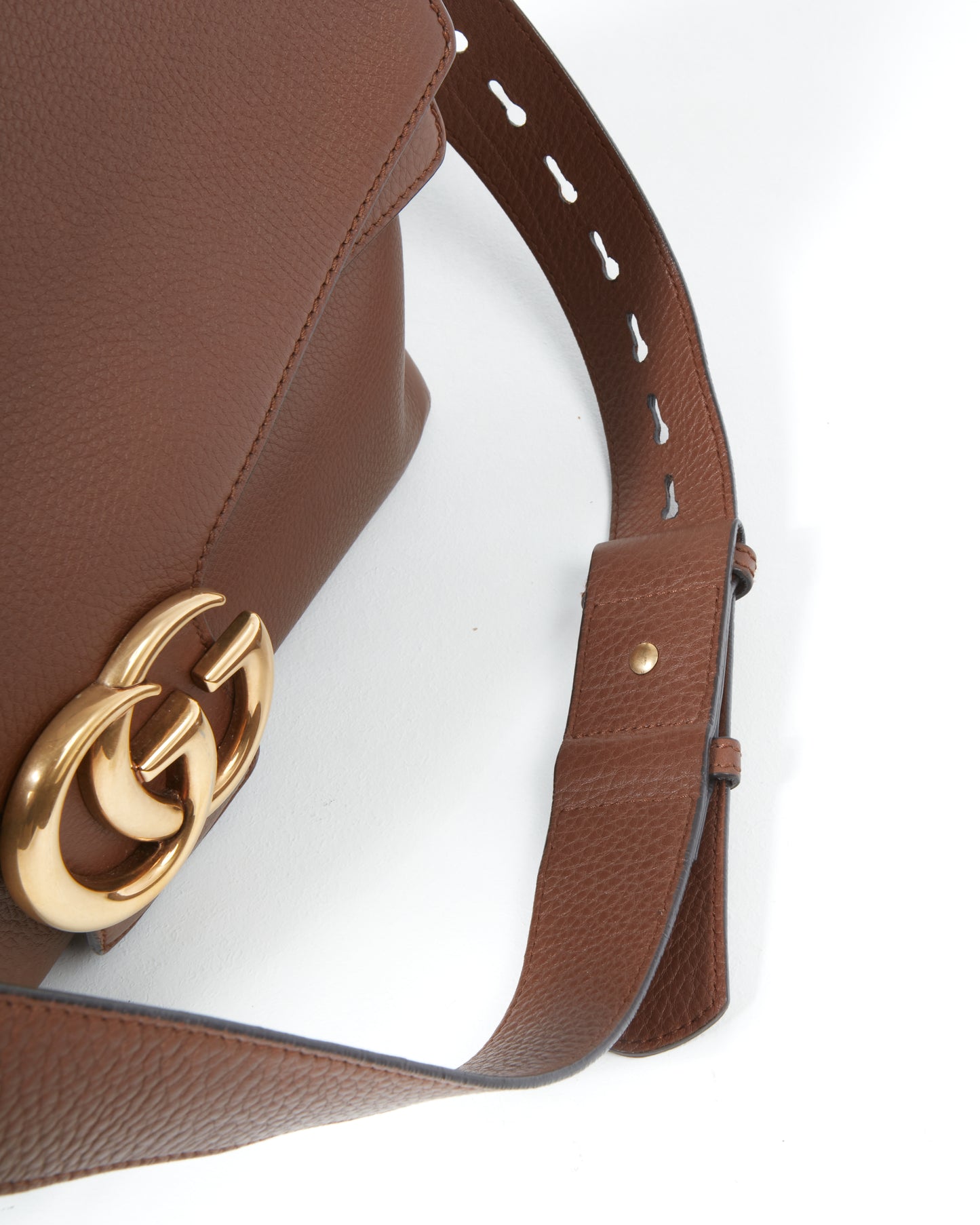Gucci Brown Pebbled Leather Marmont Messenger Shoulder Bag