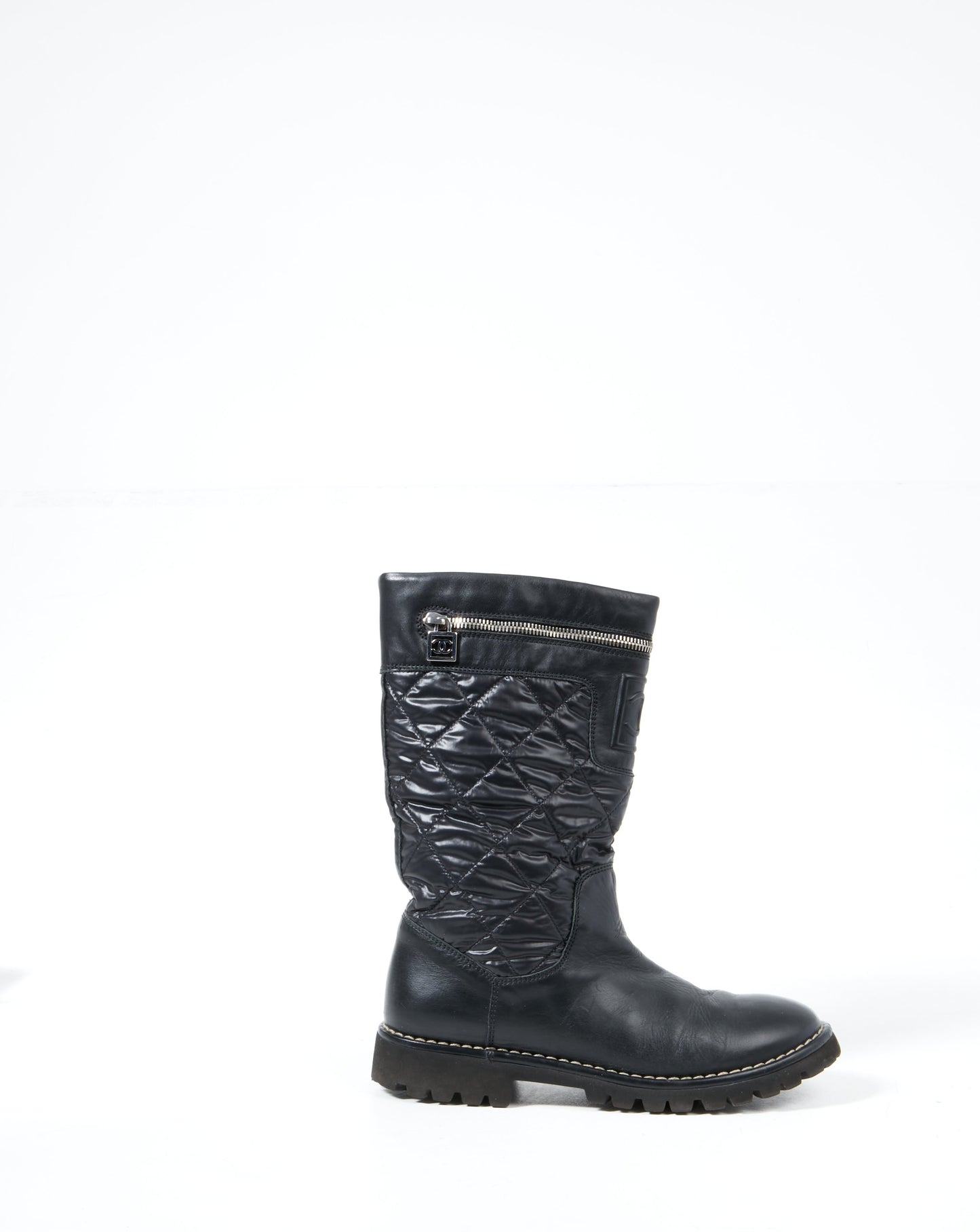 Chanel Black Nylon/Leather Coco Cocoon Boots - 38