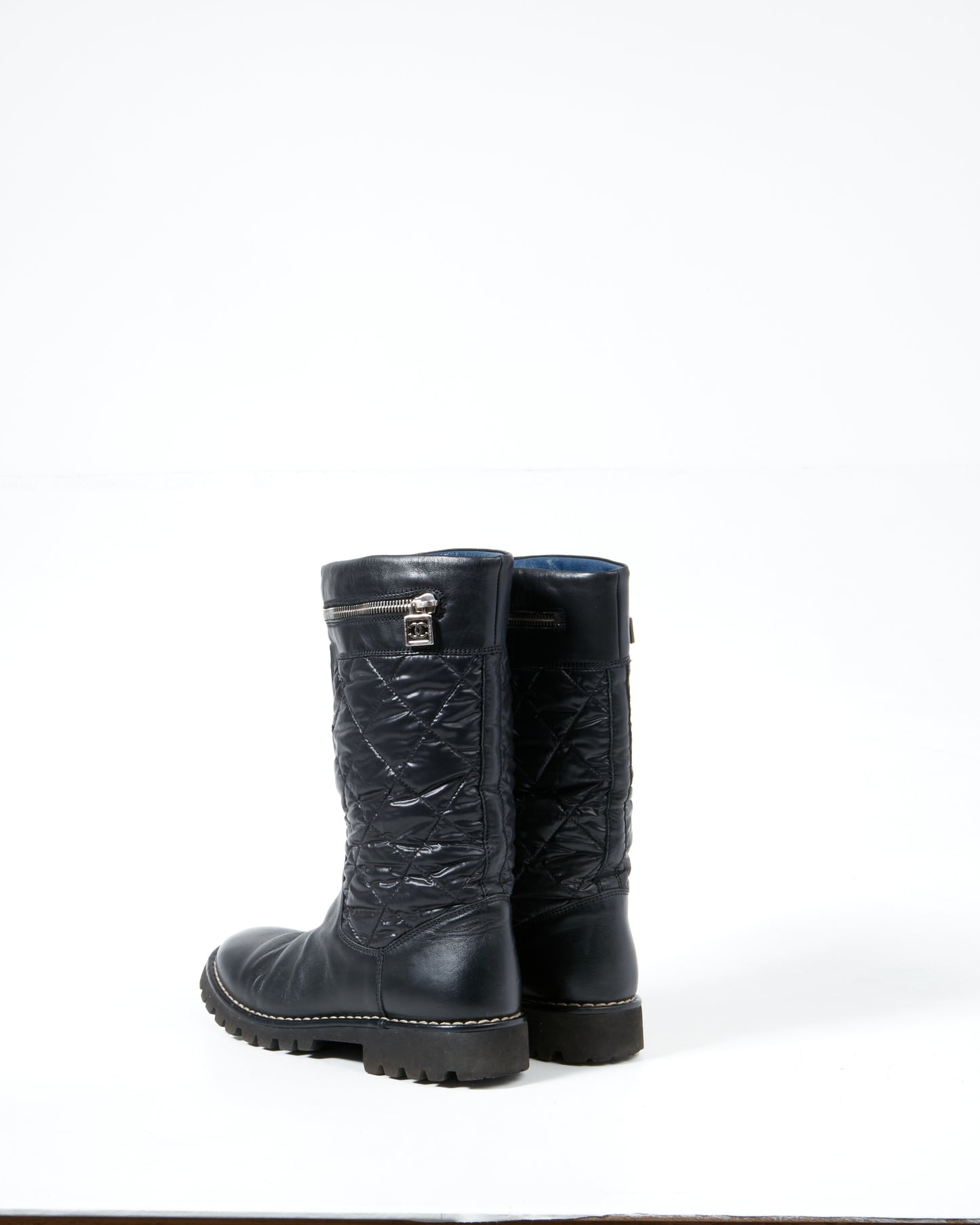 Chanel Black Nylon/Leather Coco Cocoon Boots - 38