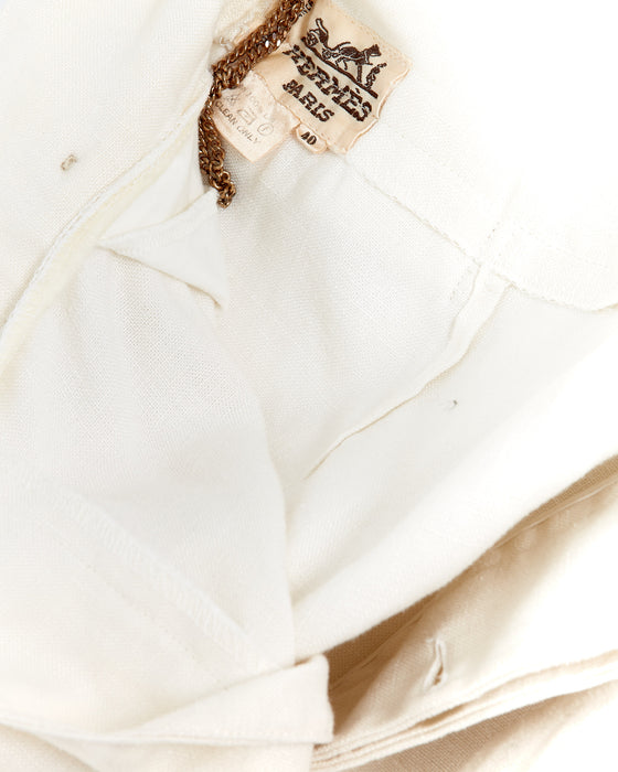 Hermès White Linen High Waisted Shorts - 40