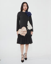  MSGM Black Neoprene Heart Shape Midi Dress - S