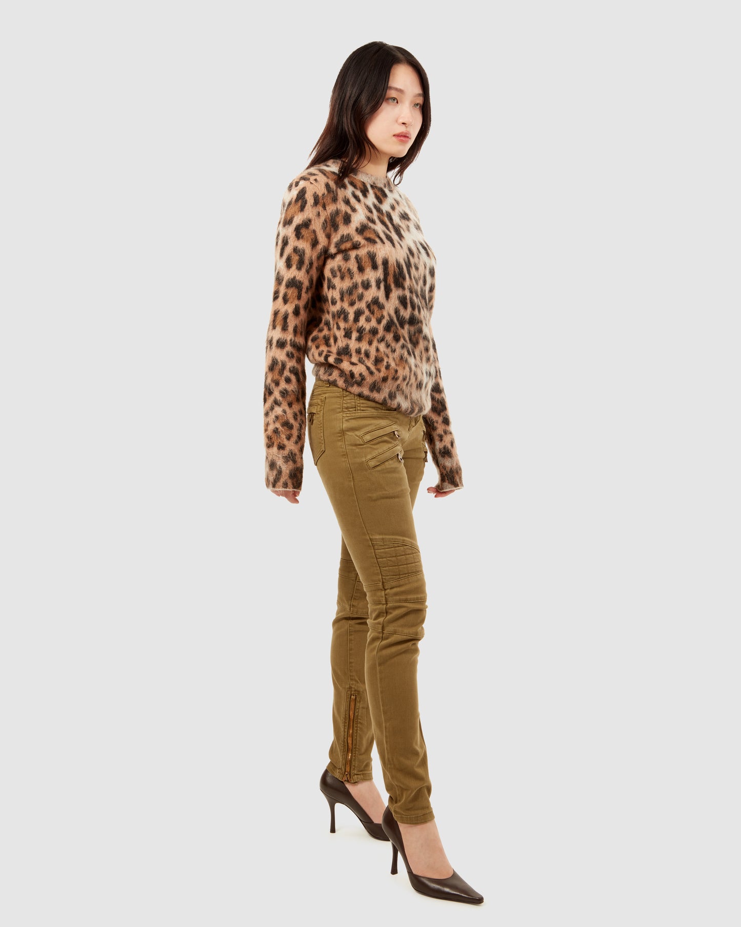 Saint Laurent Cheetah Print Mohair Crewneck Sweater - S