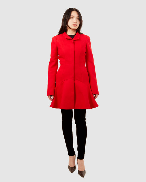 McQueen Red Wool Peplum Coat - 40