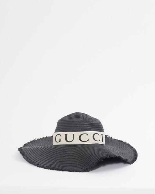Gucci Black Straw Logo Wide Brim Hat