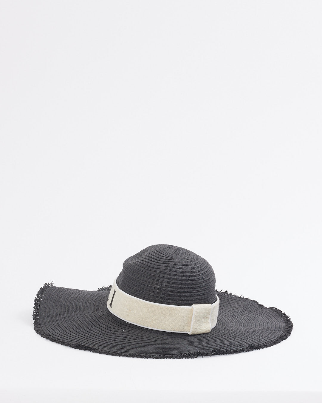 Chapeau à large bord avec logo en paille noir Gucci