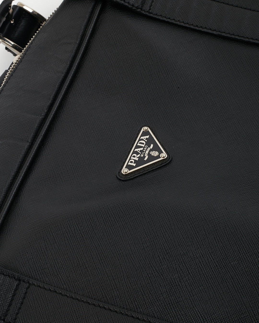 Prada Black Saffiano Leather Convertible Buckle Suitcase Travel Bag