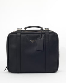  Prada Black Saffiano Leather Convertible Buckle Suitcase Travel Bag