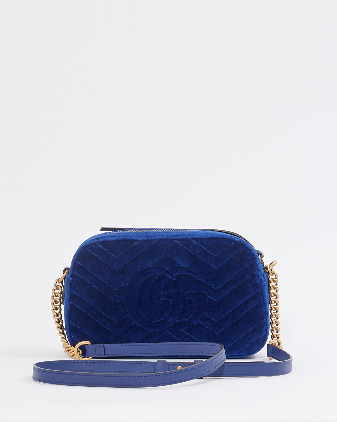 Petit sac pour appareil photo Gucci Blue Velvet GG Marmont Matelasse Chevron