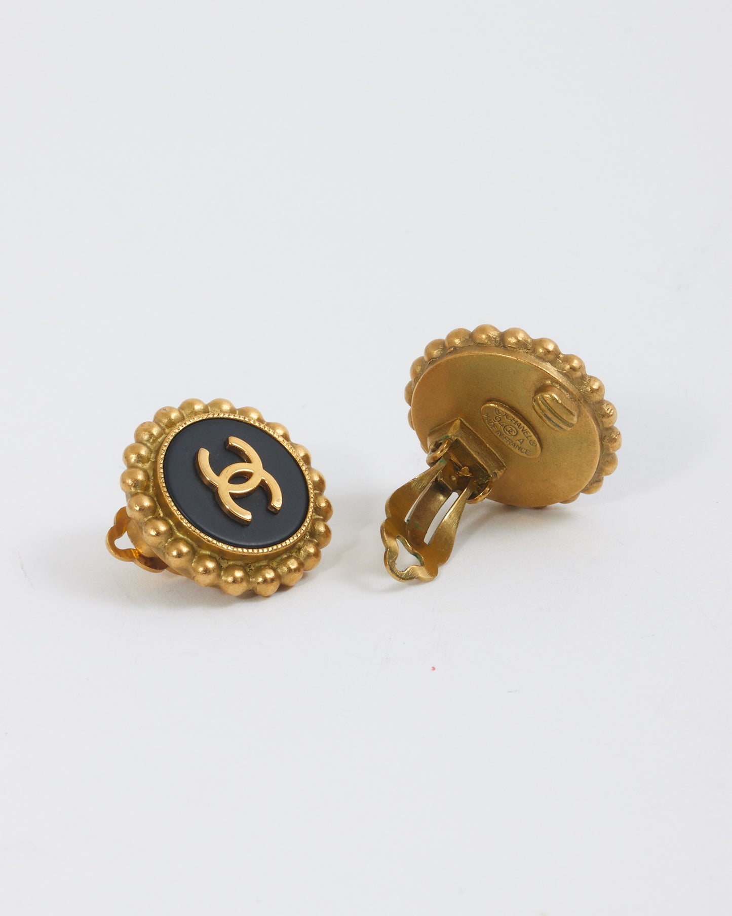 Chanel Vintage Gold CC Logo Medallion Clip On Earrings