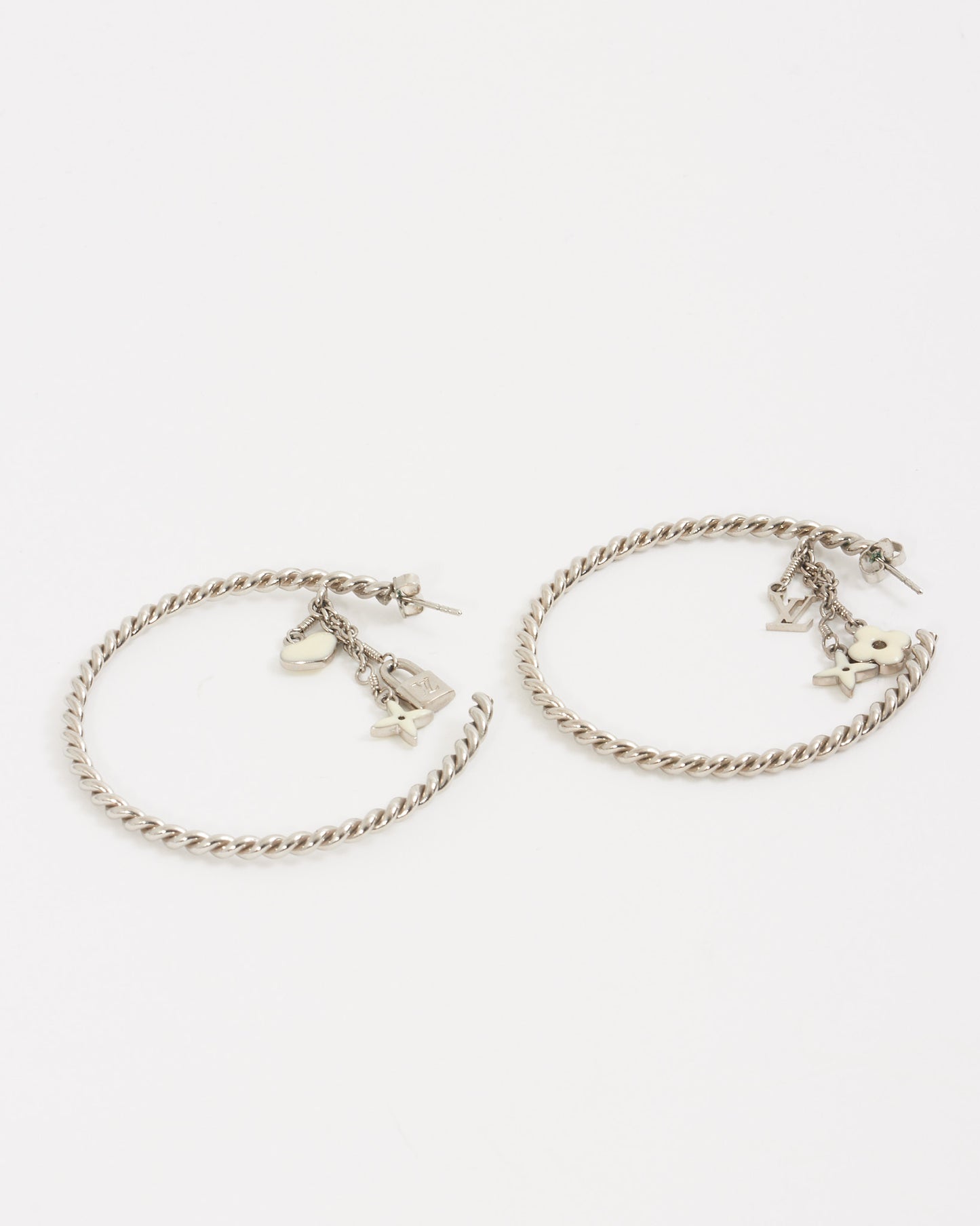 Boucles d'oreilles créoles monogramme avec logo argenté Louis Vuitton