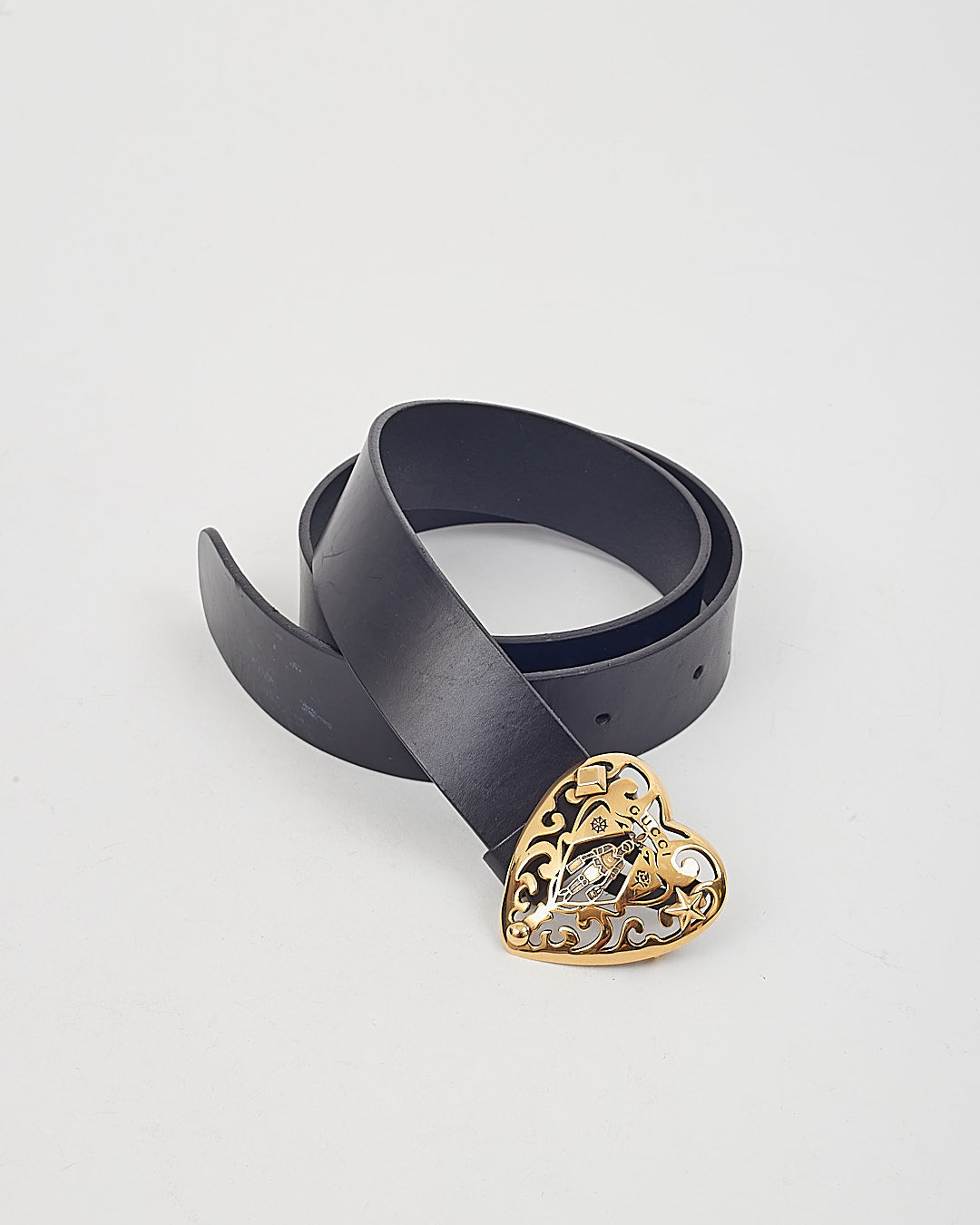 Gucci Black Leather Heart Shaped Hysteria Belt - 90/36
