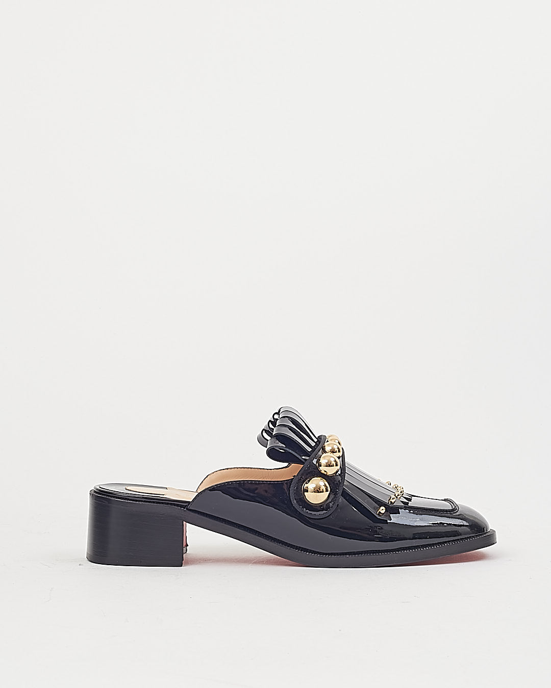 Louboutin Black Patent Studded Gold Loafer - 38.5