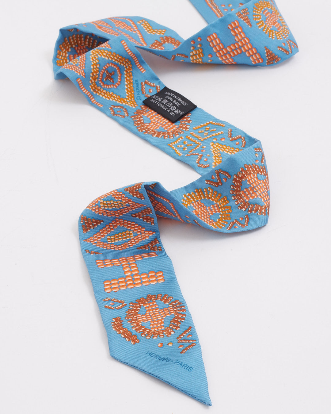 Hermes Blue/Orange Silk Print Twilly