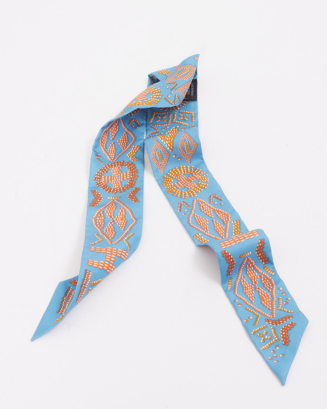 Hermes Blue/Orange Silk Print Twilly