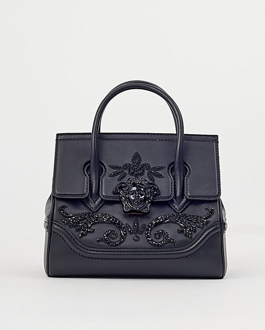 Versace Black Palazzo Empire Swarovski Detail Top Handle Bag