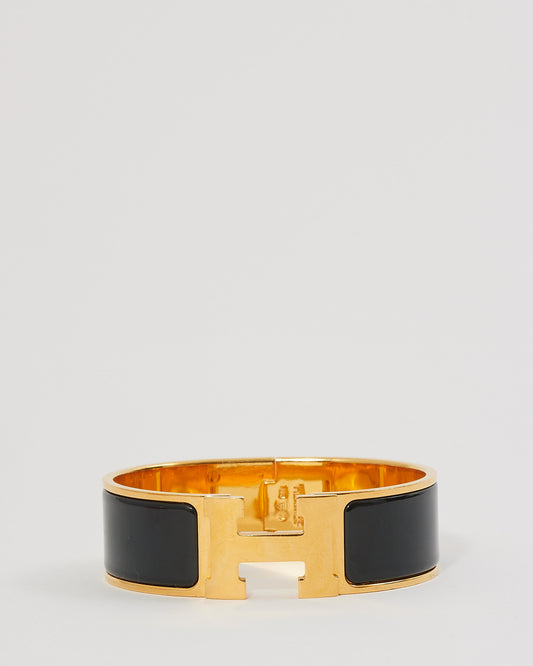 Hermes Gold/Black Wide H Clic Clac Bracelet