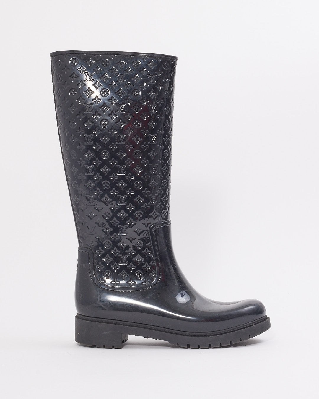 Louis Vuitton Black Rubber Monogram Drops Flat Boots - 40