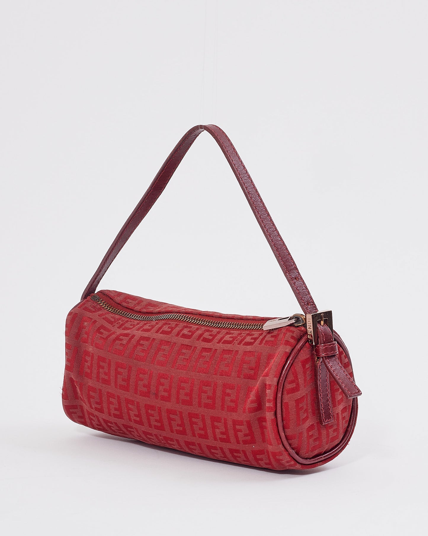 Fendi Red Zucchino Mini Cylinder Shoulder Pochette Bag