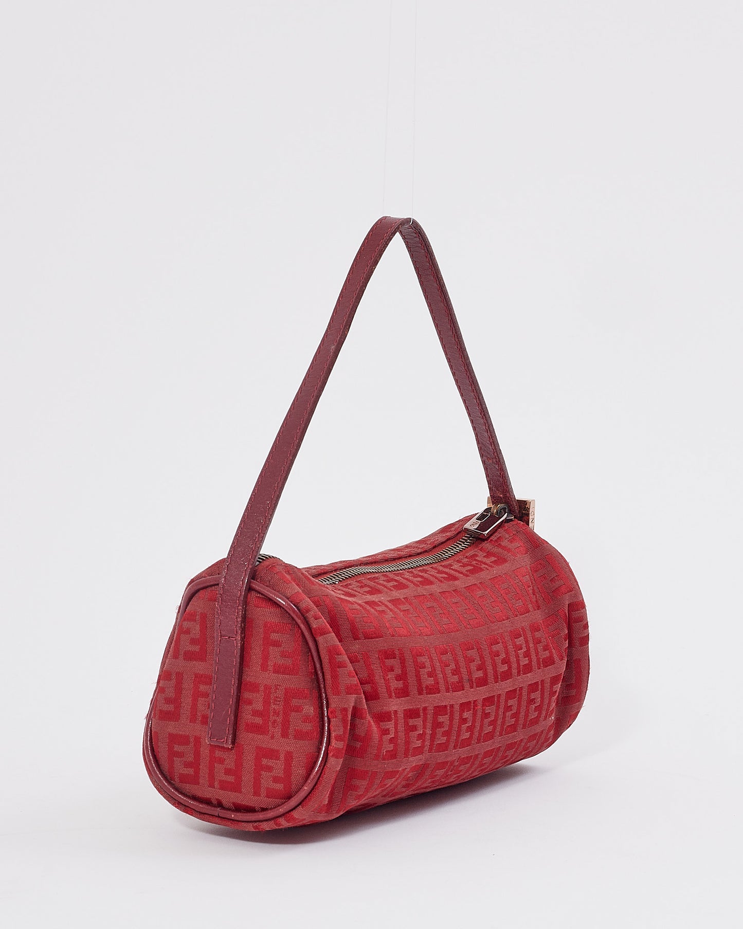 Fendi Red Zucchino Mini Cylinder Shoulder Pochette Bag