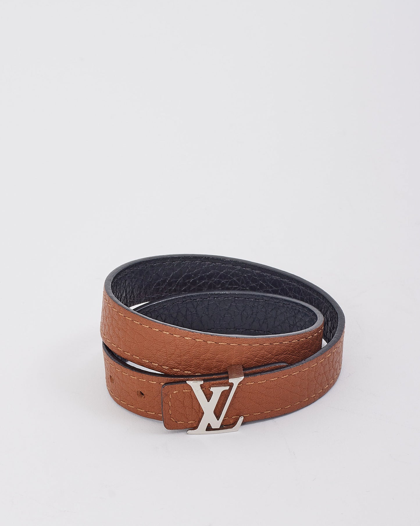 Bracelet réversible en cuir grainé noir/beige Louis Vuitton