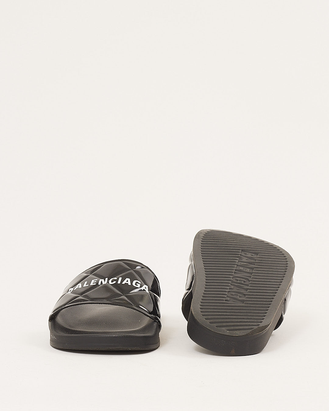 Balenciaga Patent Leather Quilted Logo Pool Slides - 40