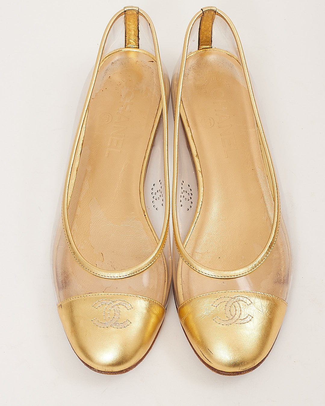 Chanel Gold PVC Ballerina CC Logo Flats - 38