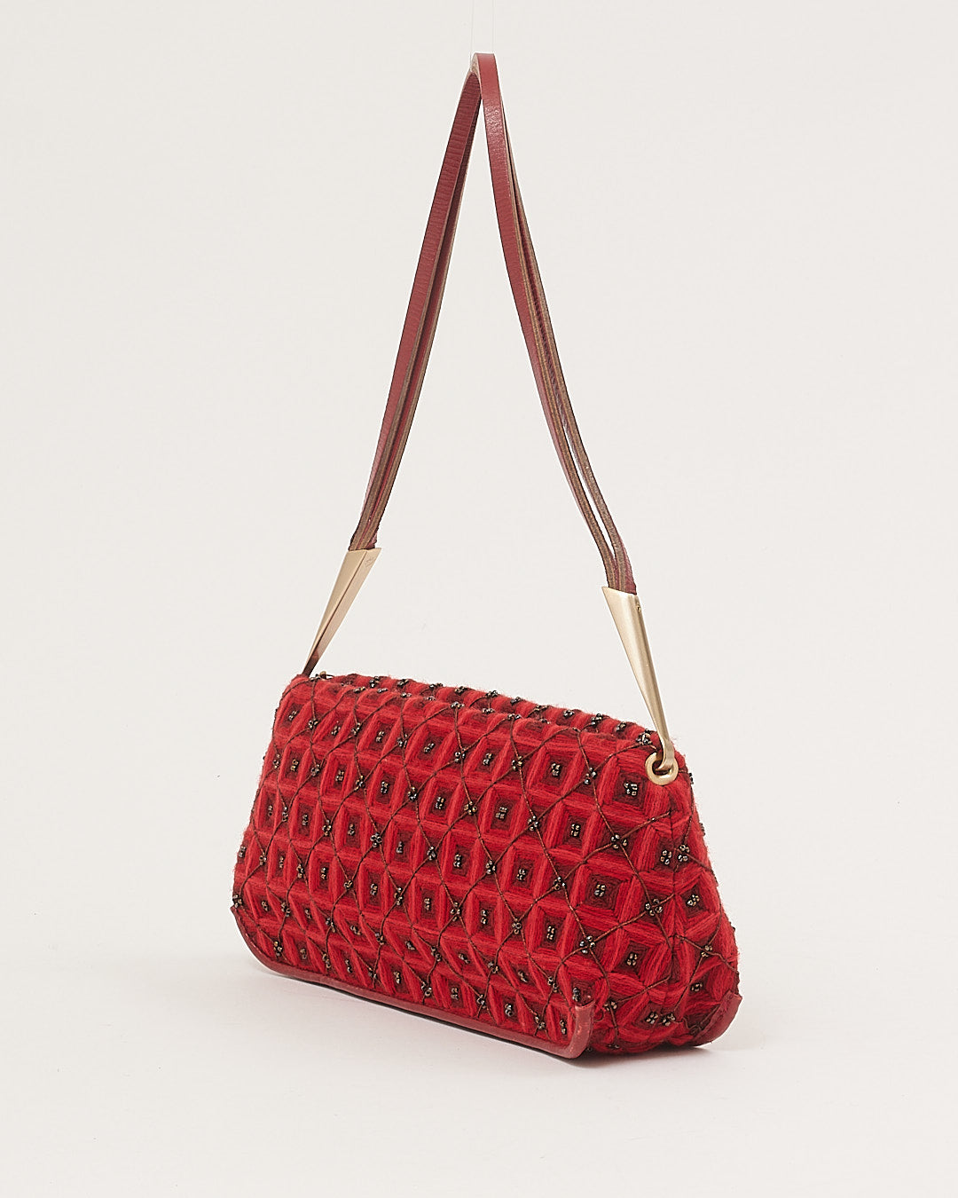 Bottega Veneta Vintage sac à bandoulière en tissu rouge et baguette en perles