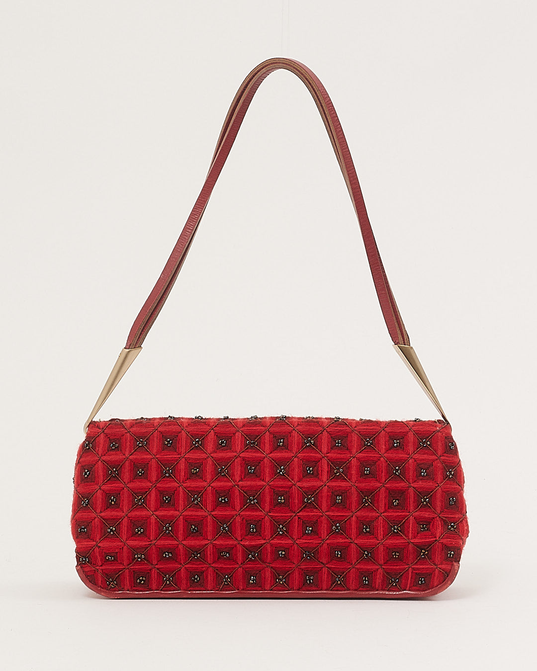 Bottega Veneta Vintage sac à bandoulière en tissu rouge et baguette en perles