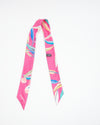 Chanel Pink Silk Multicolour Leaves Print Twilly Scarf