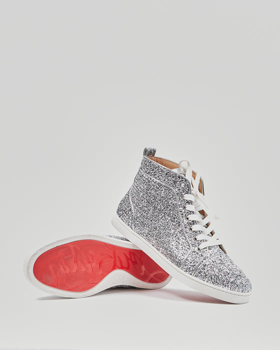 Christian Louboutin Silver Foil High Top Sneaker - 40.5