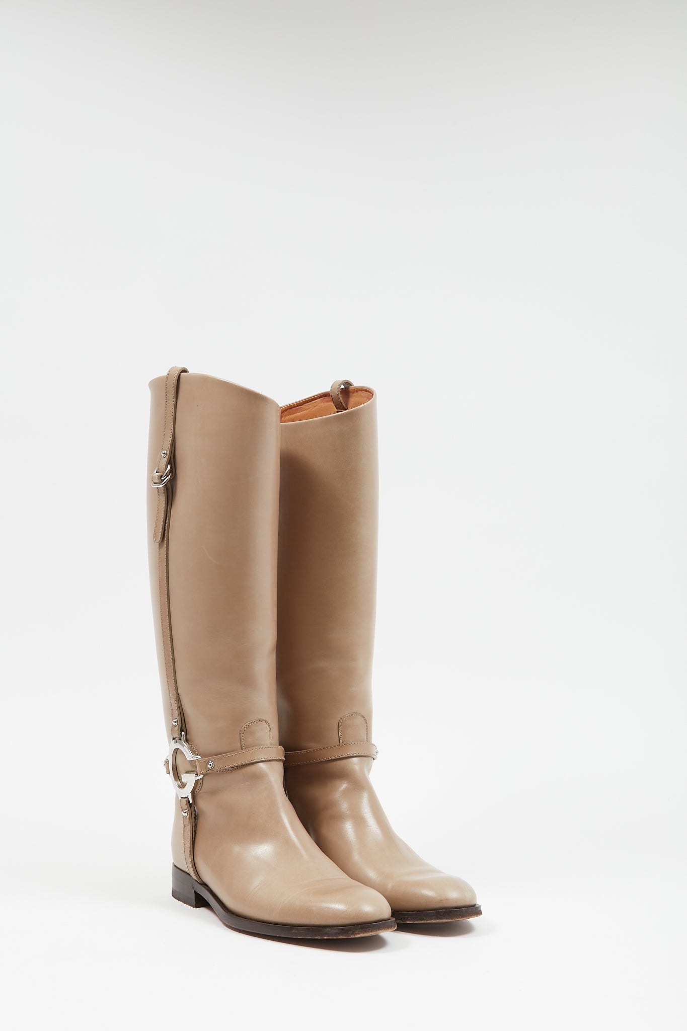 Gucci Taupe Smooth Leather G Riding Boots - 37.5