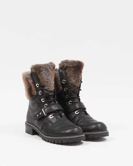 Stuart Weitzman Black Leather & Fur Combat Boots - 8