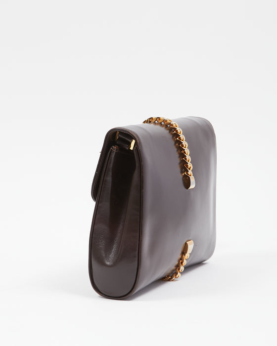 Gucci Vintage Brown Leather Gold Buckle Chain Shoulder Bag