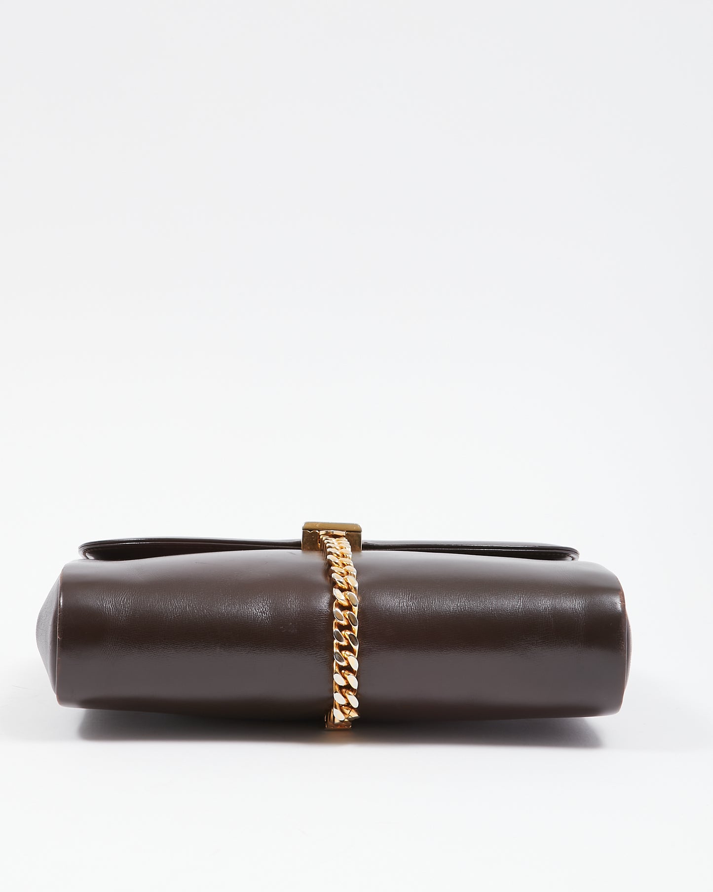 Gucci Vintage Brown Leather Gold Buckle Chain Shoulder Bag