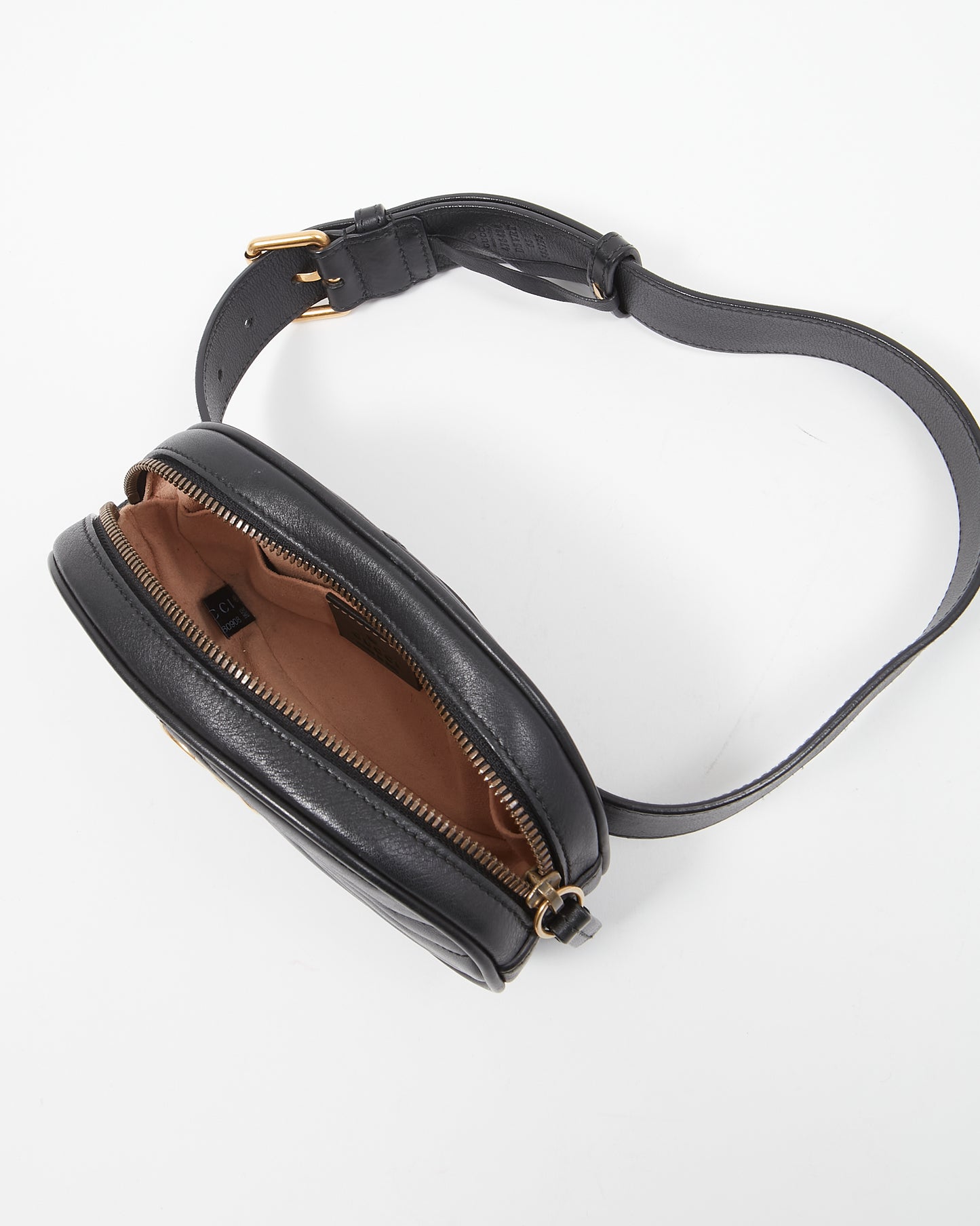 Gucci Black Leather GG Marmont Matelasse Belt Bag - 65/XXS