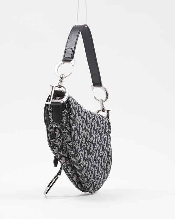 Dior Black Oblique Monogram Canvas Saddle Bag SHW