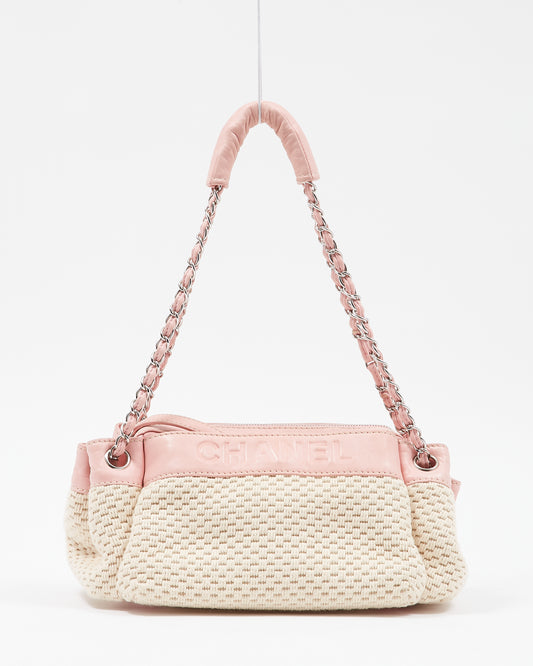 Chanel Cream Knit and Pink Lax Accordion Shoulder Bag