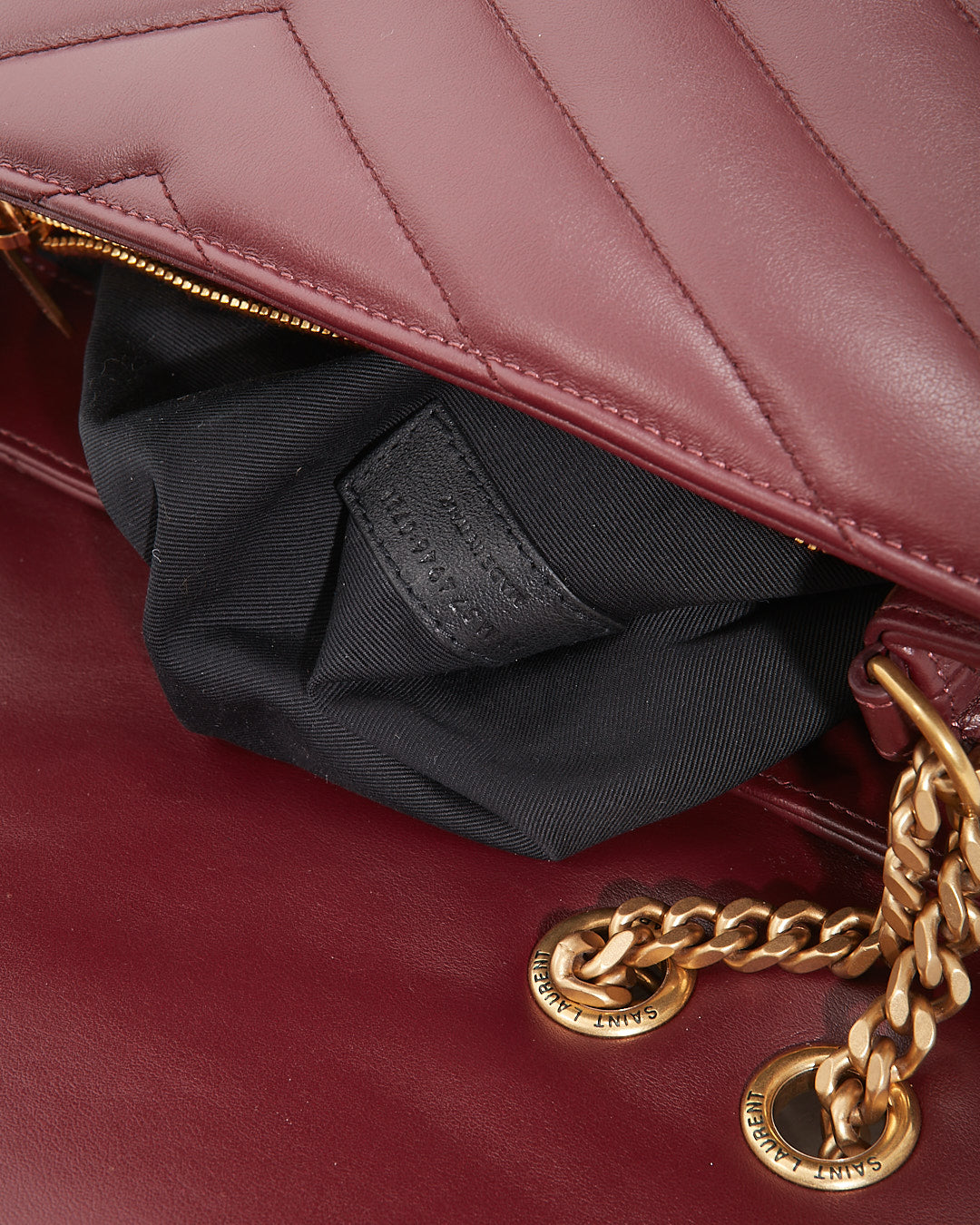 Saint Laurent Burgundy Matelassé Leather Medium LouLou Chevron Shoulder Bag