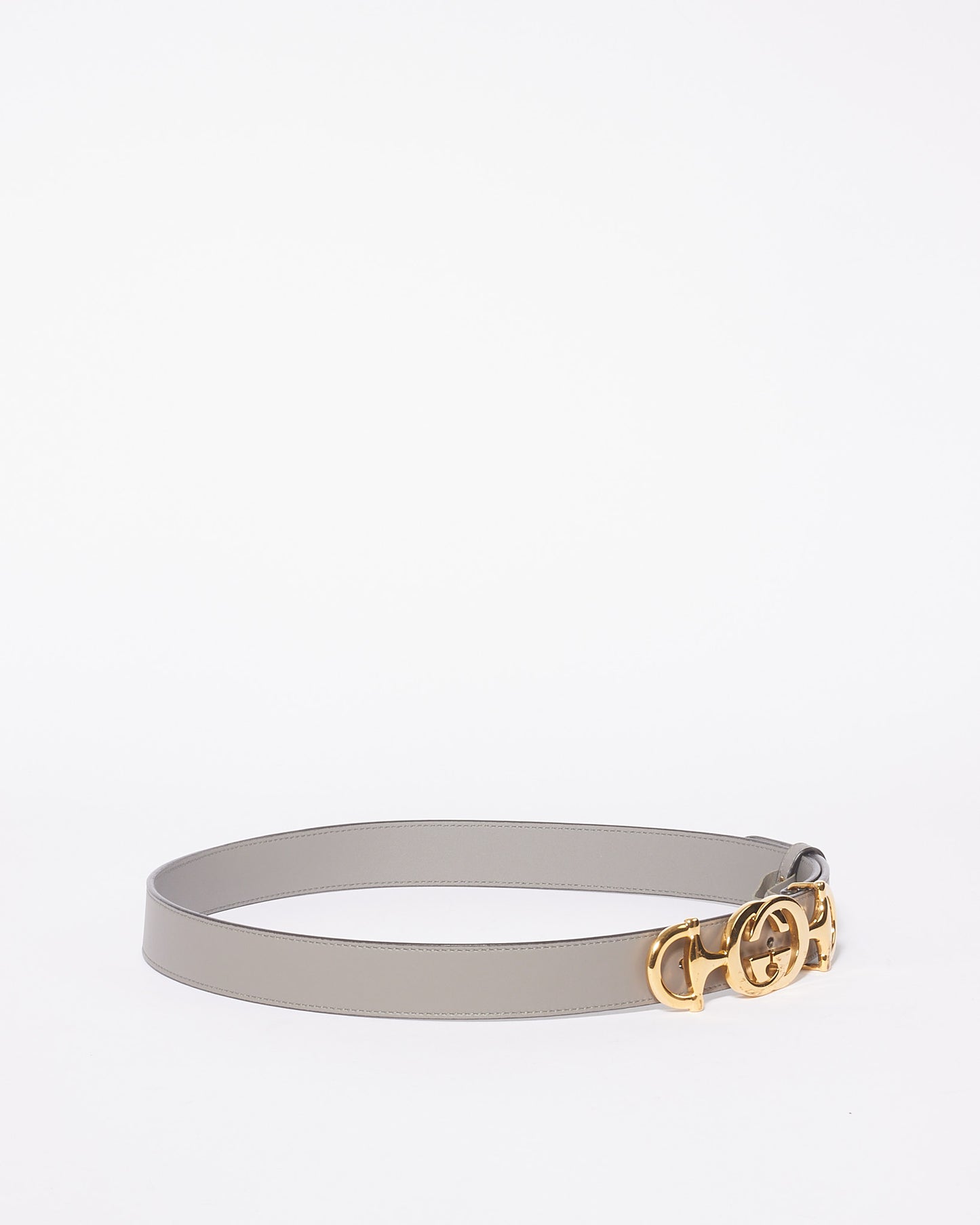 Gucci Grey Leather Gold GG Horsebit Belt - 85
