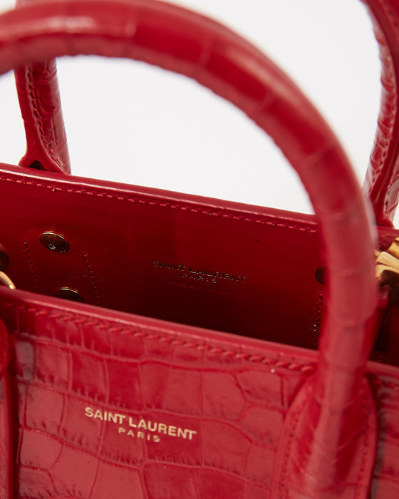 Saint Laurent Sac de Jour NM Bag Crocodile Embossed Leather Nano Red 1630841